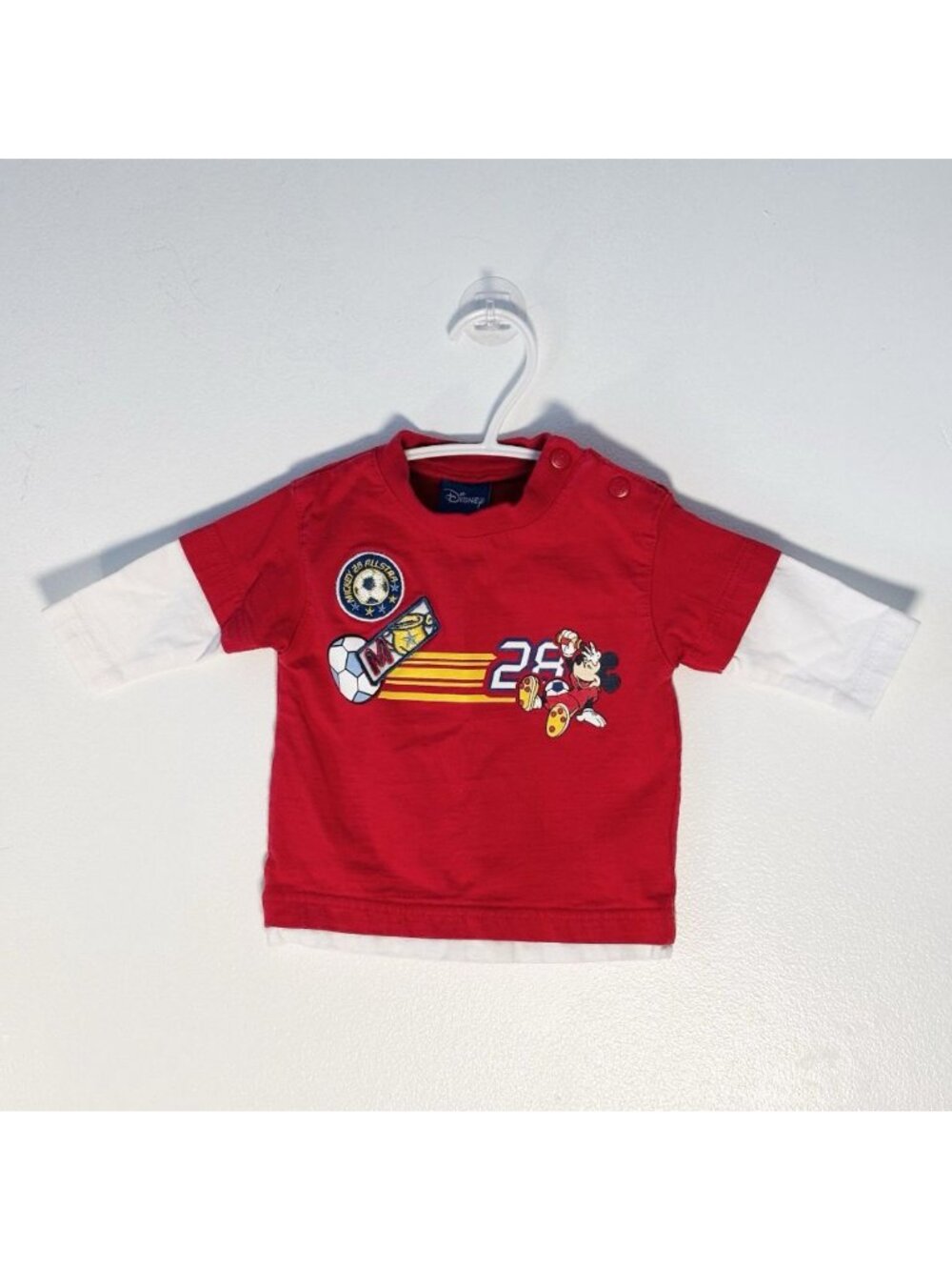 Y2K Vintage Layered Mickey Mouse Soccor Shirt 1928 Allstar Disney 100% Cotton 3M
